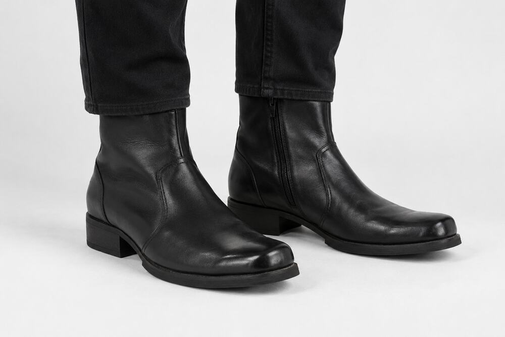 SAS Tripad Comfort Black Leather Side Zip Ankle Dress Boots Square Toe Mens 12M